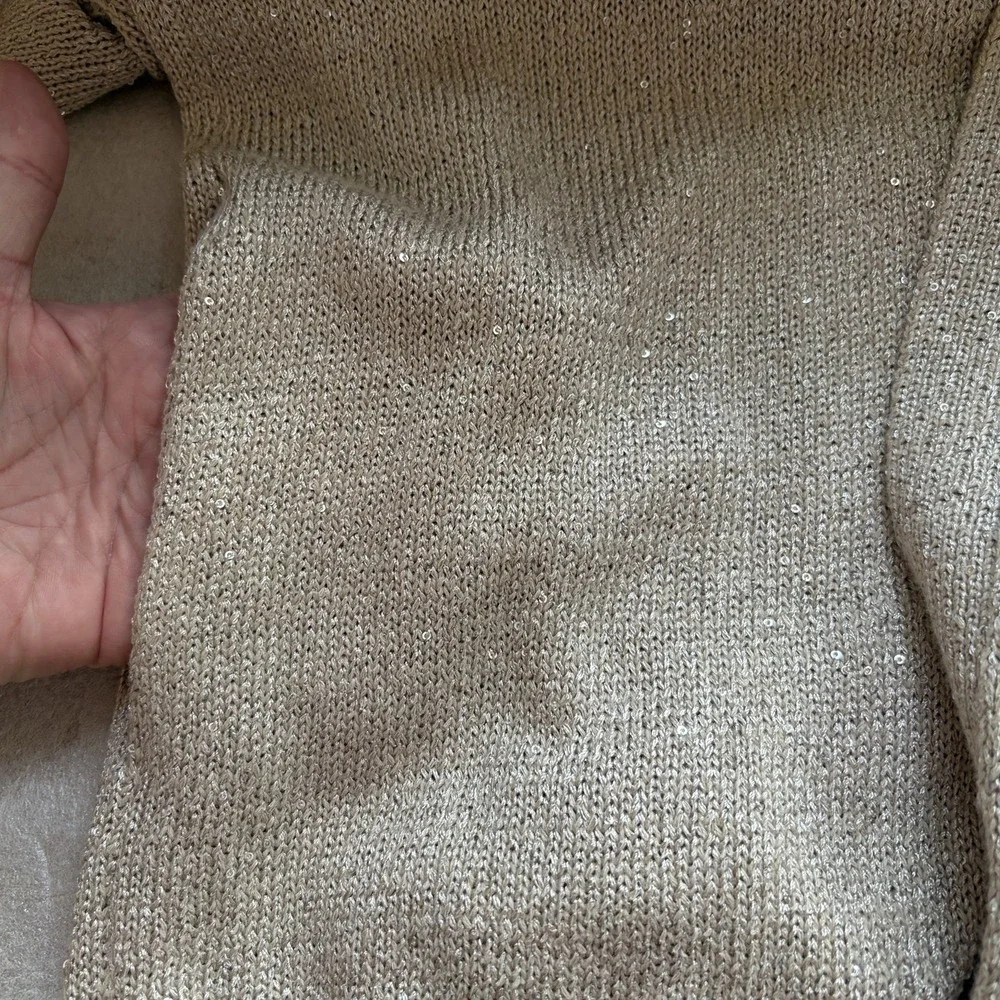 Banana Republic Open Front Cardigan Women M Gold Sequin Knit Sweater Pockets Top